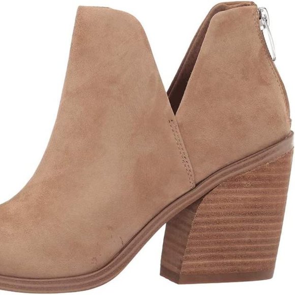 Womens Ankle Boots Slip on Cutout Pointed Toe Chunky Stacked Mid Heel Booties - Picture 4 of 10